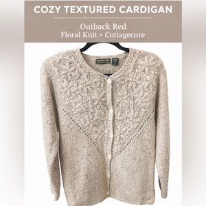Cottagecore Floral Knit Cardigan Sweater Oatmeal Cozy Granny Knit Outback Red S